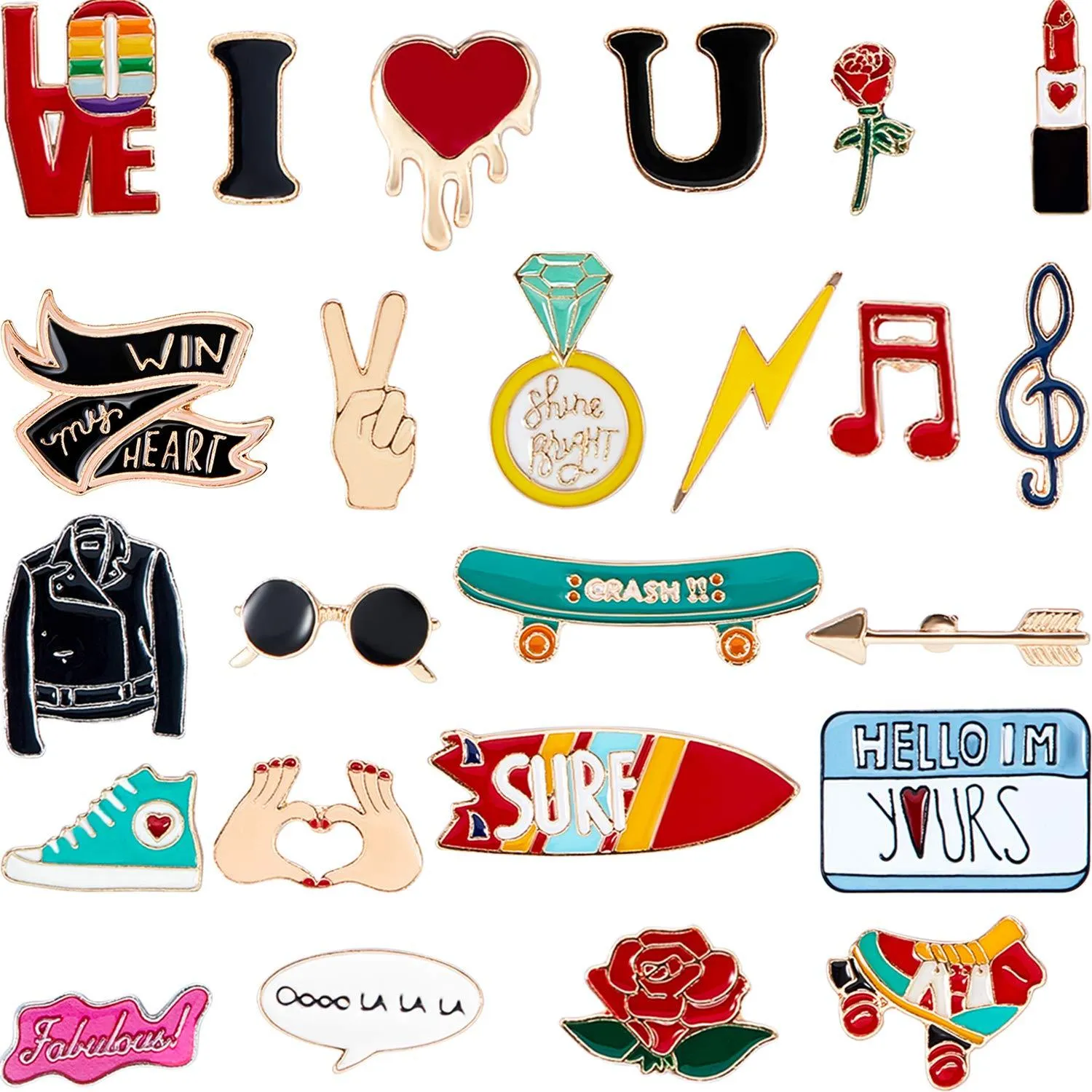 24 Pieces Cute Enamel Lapel Pin Set Cartoon Brooch Pin Badges Brooch Pins Clothing Bags Jackets Accessory for Valentine's Day