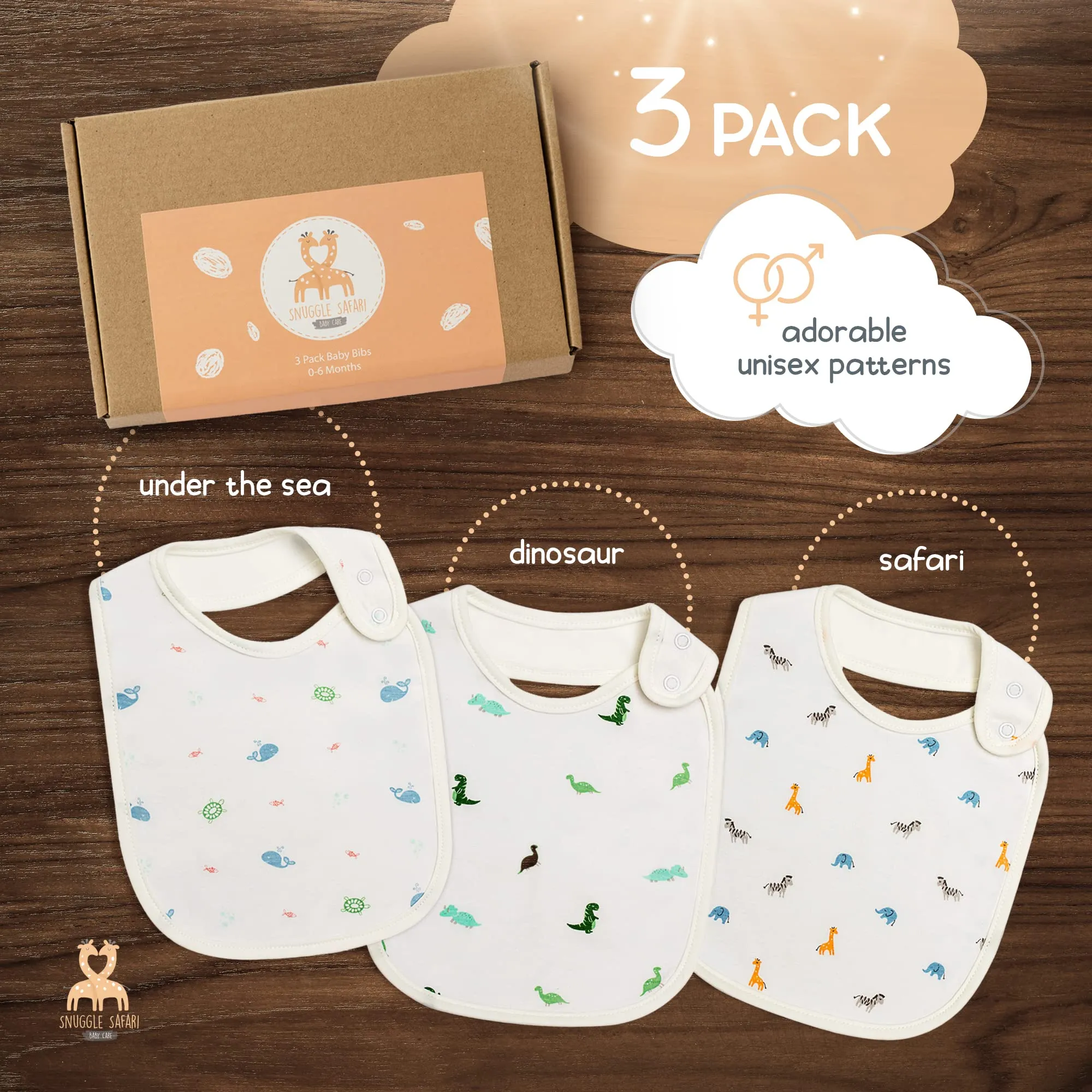 3 Bamboo Baby Bibs | Plastic Backed Waterproof Bibs for Dribble, Feeding and Weaning | Soft, Absorbent Unisex Drool Bibs for Teething | Baby Essentials for Newborn | Baby Bibs 0-6 Months