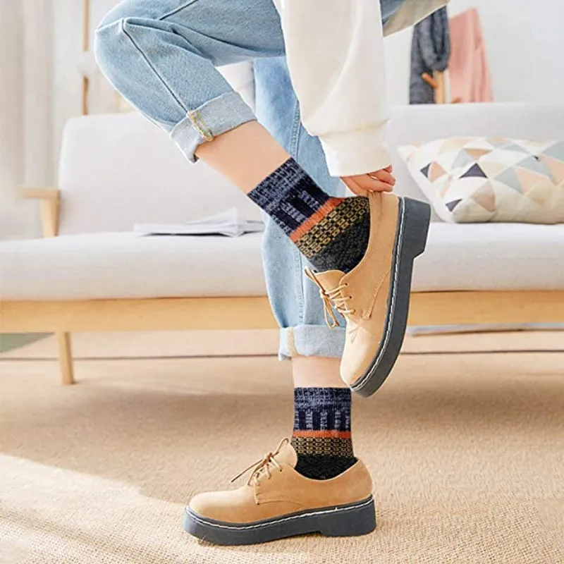 5 Pack Vintage Soft Thick Socks For Women