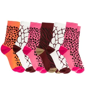 6 Pairs Women's Cotton Rich Animal Print Boot Socks with Reinforced Heel and Toe for Hiking and Walking UK Size 4-7 by Sock Stack