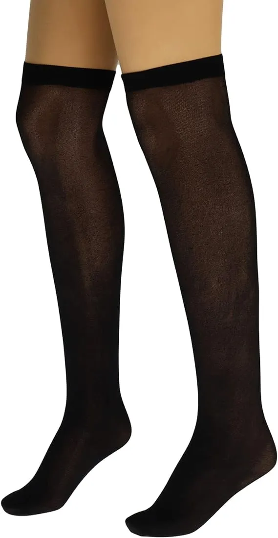 6 Pairs Women's Over The Knee Sheer Nylon Socks with Reinforced Base One Size