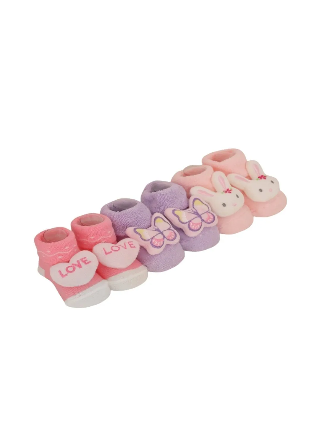 Adorable Love, Bunny, and Butterfly Rattle Socks Trio for Girls