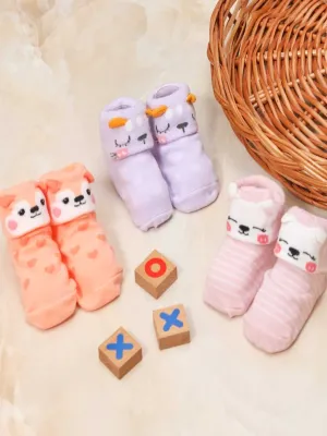 Adorable Safari Pals Anti-Skid Baby Girl Socks Set