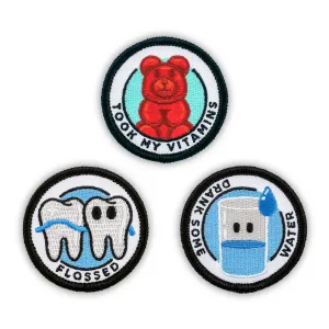 Adulting Merit Badge Embroidered Iron-On Patches (Health - Set 2)