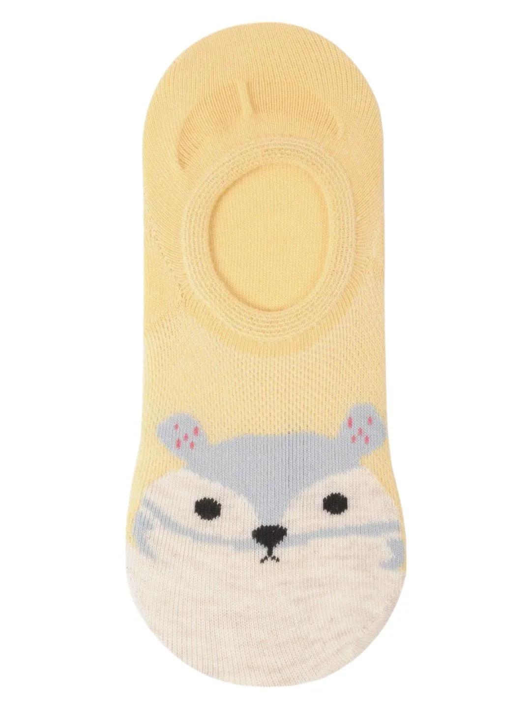 Baby Squirrel Face No-Show Socks – Soft Yellow and Grey Design