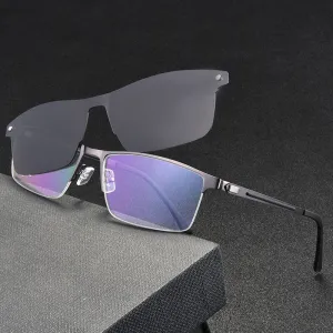 Bclear Men's Semi Rim Alloy Eyeglasses Clip On Polarized Sunglasses Zt94007