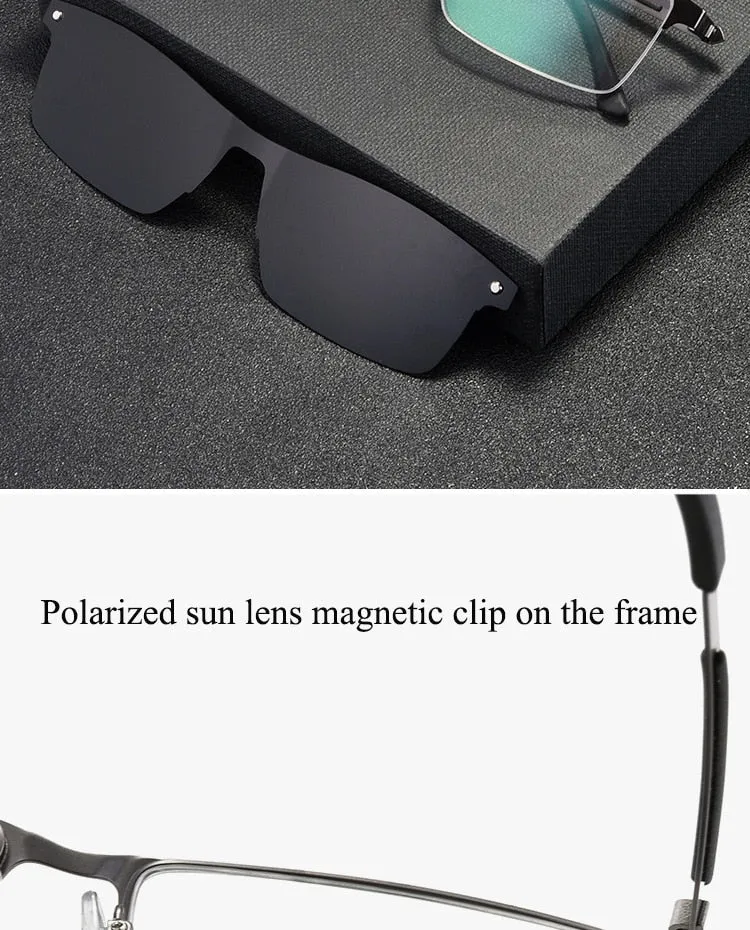 Bclear Men's Semi Rim Alloy Eyeglasses Clip On Polarized Sunglasses Zt94007