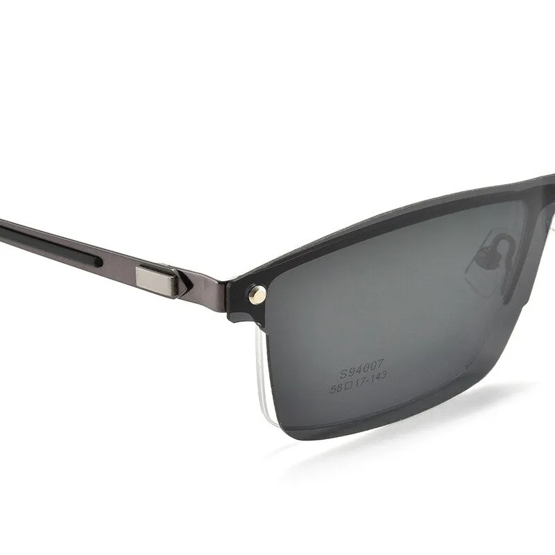 Bclear Men's Semi Rim Alloy Eyeglasses Clip On Polarized Sunglasses Zt94007