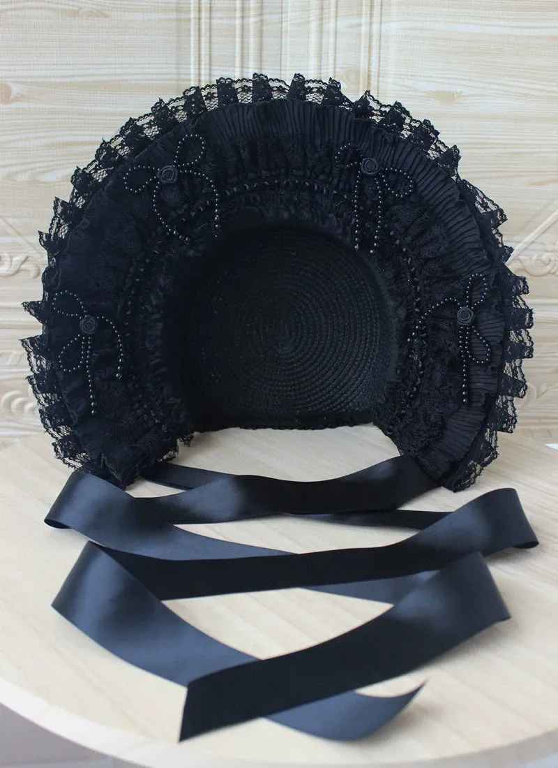 (BFM)Deer Girl~Gothic Lolita Handmade Bonnet with Bows and Beads
