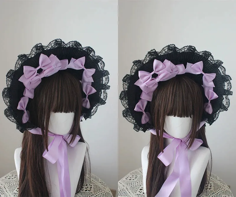 (BFM)Deer Girl~Gothic Lolita Handmade Bonnet with Bows and Beads