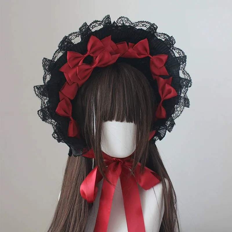 (BFM)Deer Girl~Gothic Lolita Handmade Bonnet with Bows and Beads