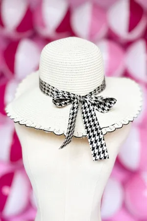 Black White Houndstooth Band Straw Sun Hat *FINAL SALE*