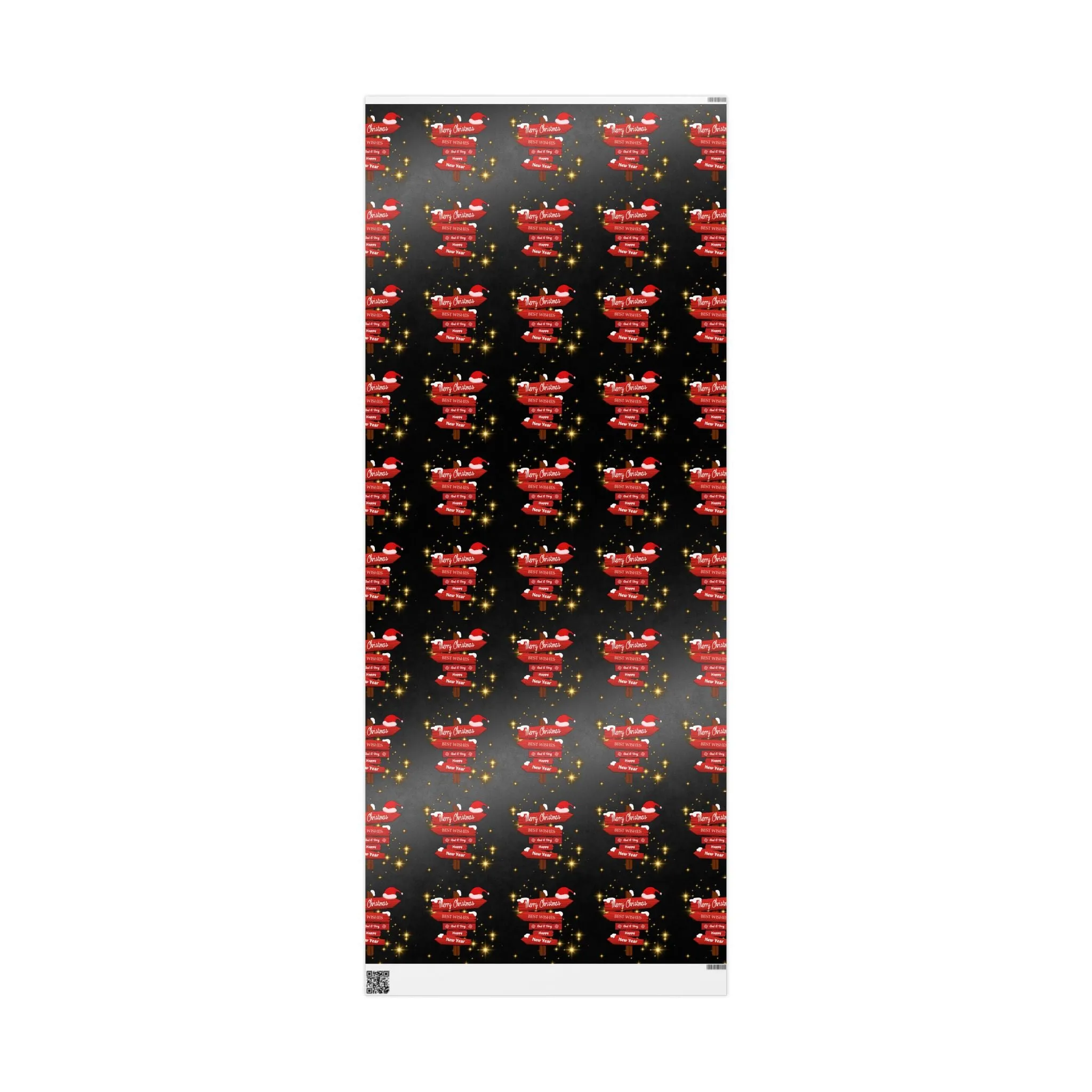 Bold Santa Sign Christmas Wrapping Paper : Black Holiday Gift Wrap with Festive Twinkling Stars and Merry Christmas Messages