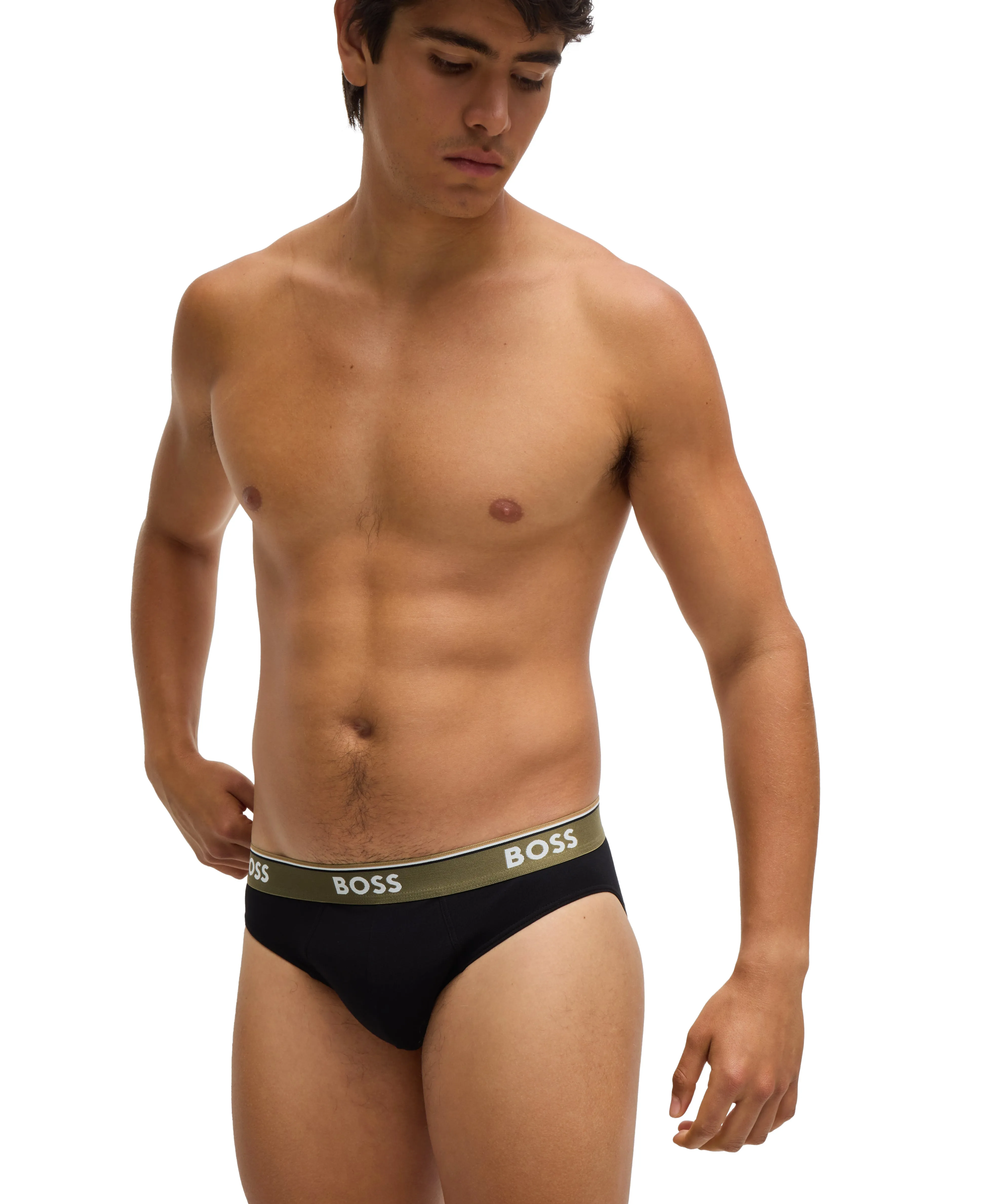 BOSS Men's Power 3 Pack Briefs - Black/Blue/Olive Waistbands