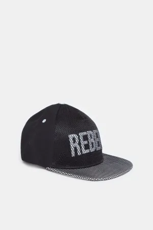 Boys Black And Grey Embellished Cap