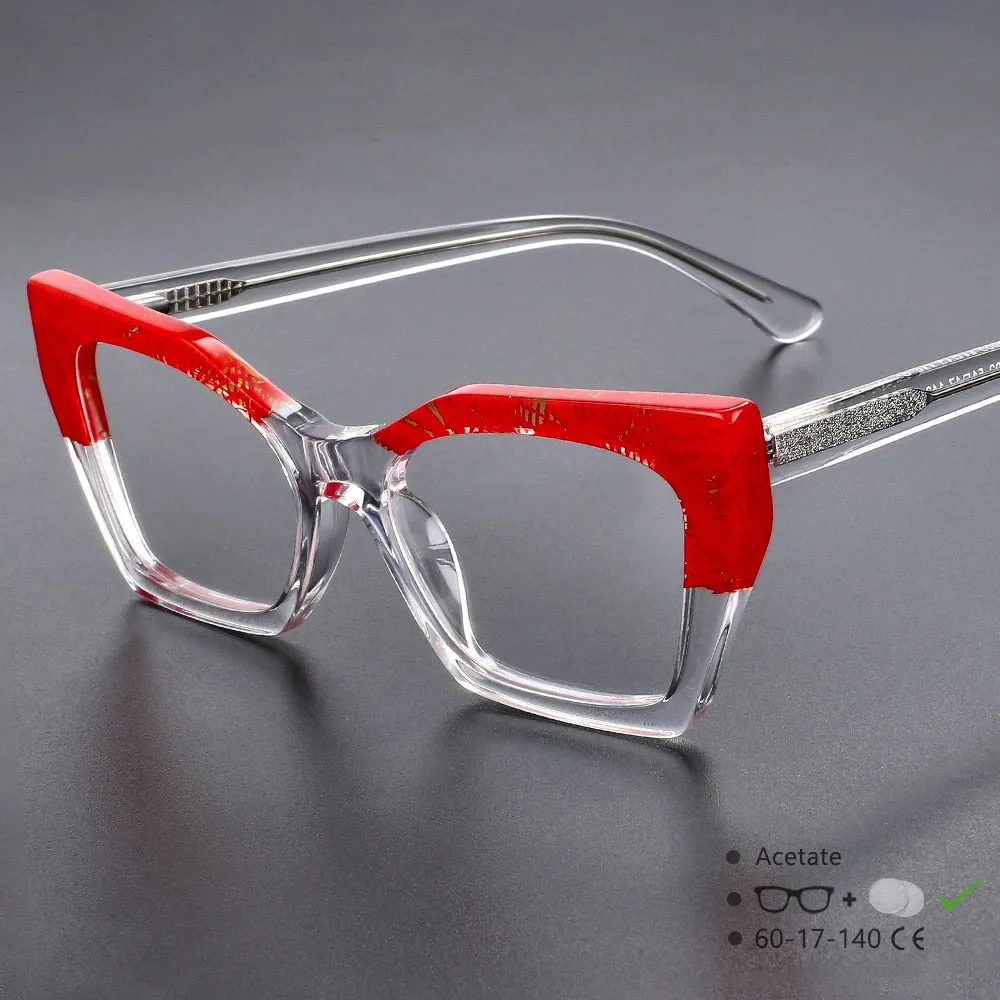 CCspace Unisex Full Rim Big Square Cat Eye Acetate Eyeglasses 55366