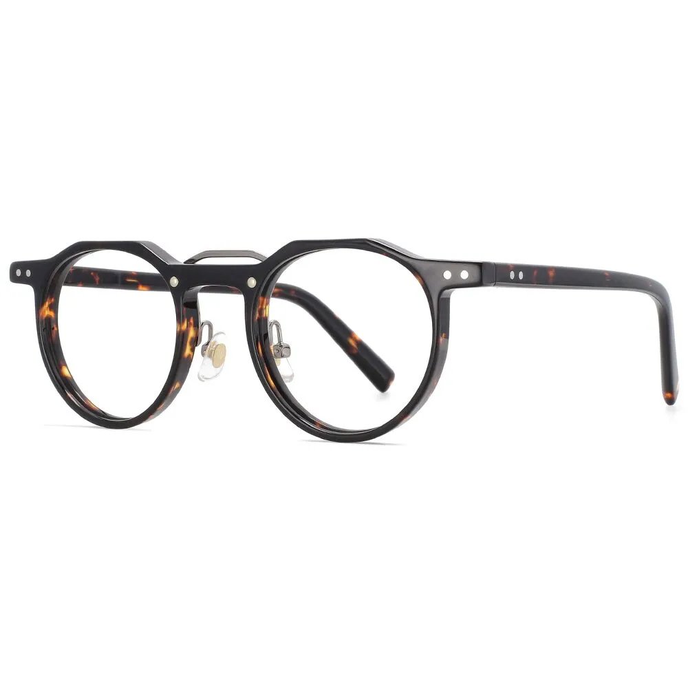 CCSpace Women's Full Rim Round Double Bridge Acetate Alloy Frame Eyeglasses 53894