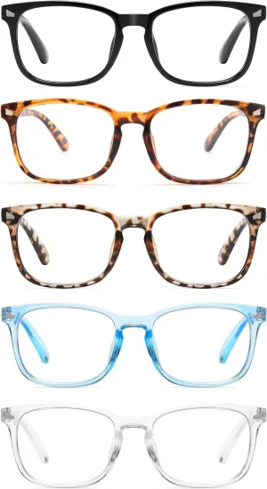 CCVOO 5 Pack Reading Glasses Blue Light Blocking Women/Men, anti UV Ray/Glare Readers Fashion Eyeglasses with Spring Hinge