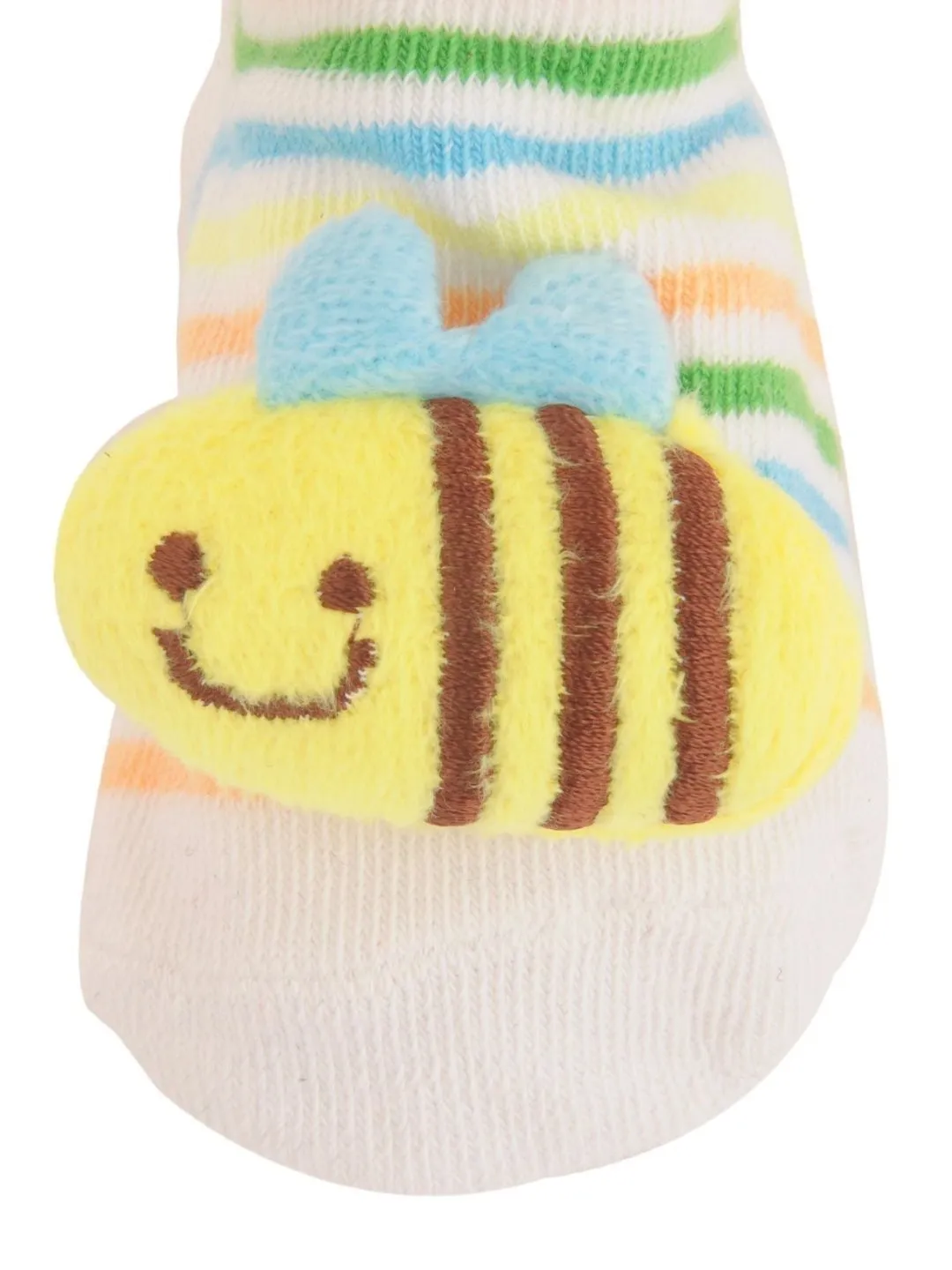 Charming Baby Socks with Cute 3D Bee Design and Colorful Stripes