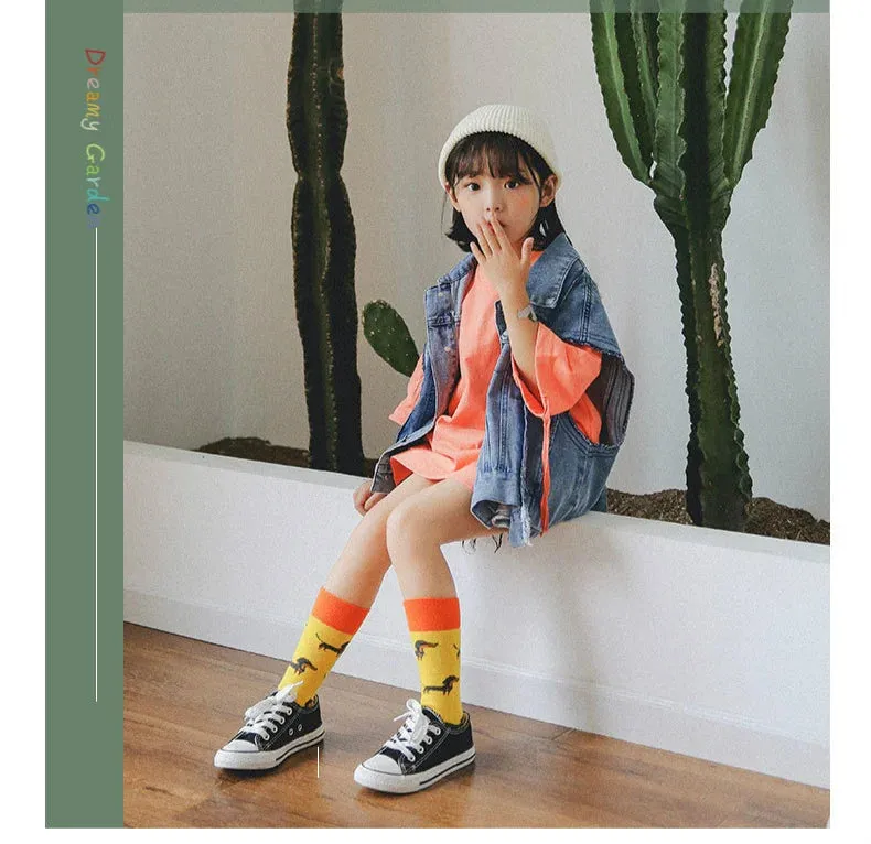 Children Cotton Socks Cartoon Animal Crocodile Dinosaur Embroidery Print Socks Boys Girls Kids Funny Colorful Footwear Fashion