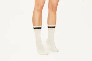CIARA - White With Gold Detail Cotton Premium Blend Mid-Calf Socks
