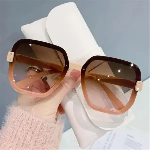 Classic Oversized Rimless Driver Goggles Gradient Mirror Square Sunglasses
