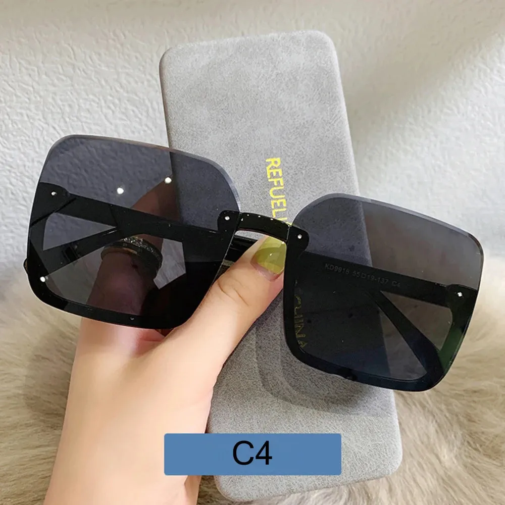 Classic Oversized Rimless Driver Goggles Gradient Mirror Square Sunglasses