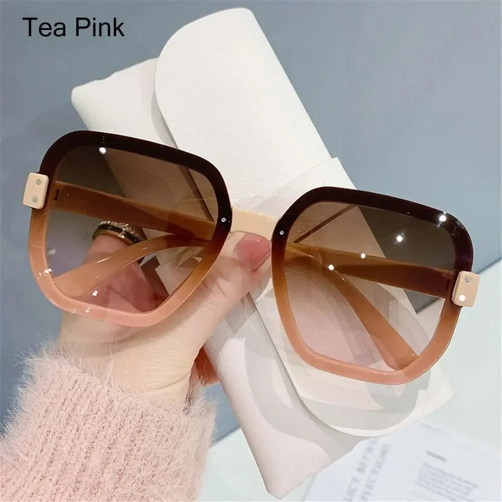 Classic Oversized Rimless Driver Goggles Gradient Mirror Square Sunglasses