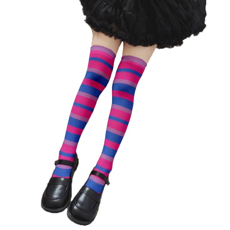 Color Block Pink and Blue Striped Stockings – Trendy and Fun