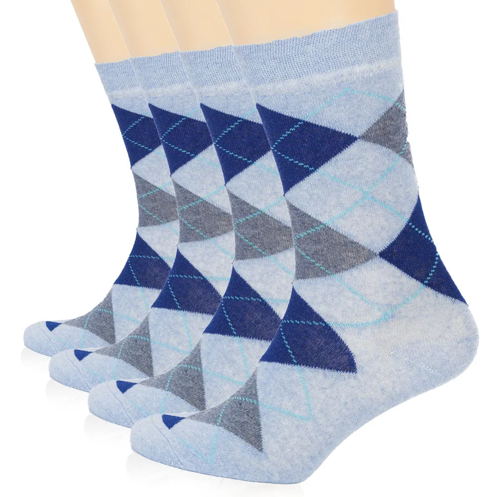 Colorful Cotton Dress Crew Argyle Socks for Women, 4 Pairs