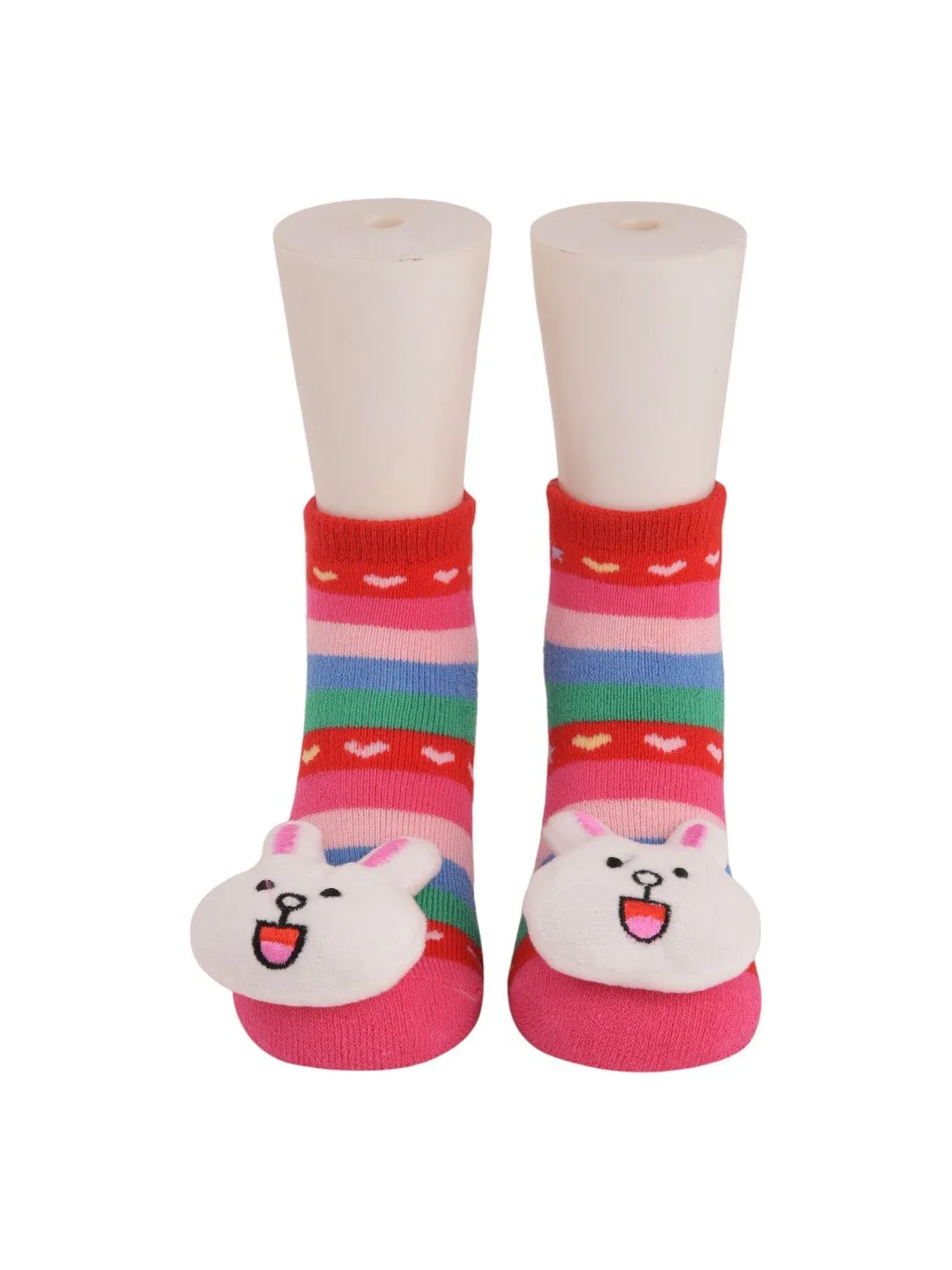 Colorful Striped Baby Socks with 3D Bunny Design – Fun and Cozy