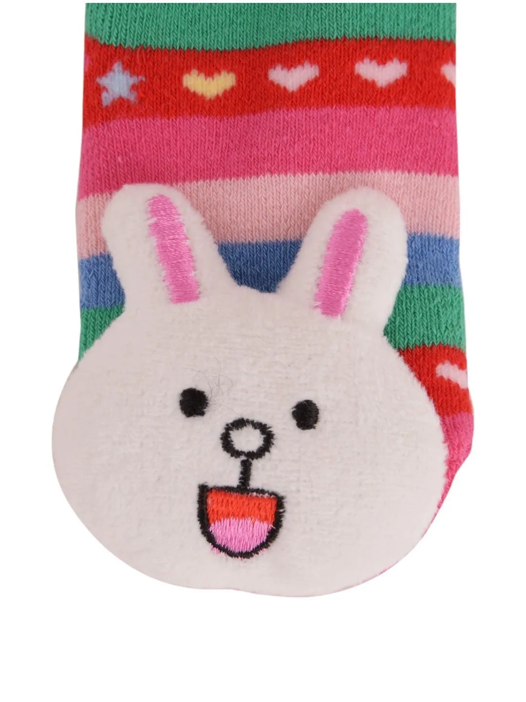 Colorful Striped Baby Socks with 3D Bunny Design – Fun and Cozy