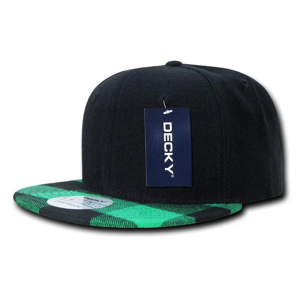 Decky Plaid Flat Bill Snapbacks 6 Panel Baseball Hats Caps Unisex