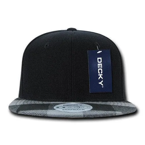 Decky Plaid Flat Bill Snapbacks 6 Panel Baseball Hats Caps Unisex