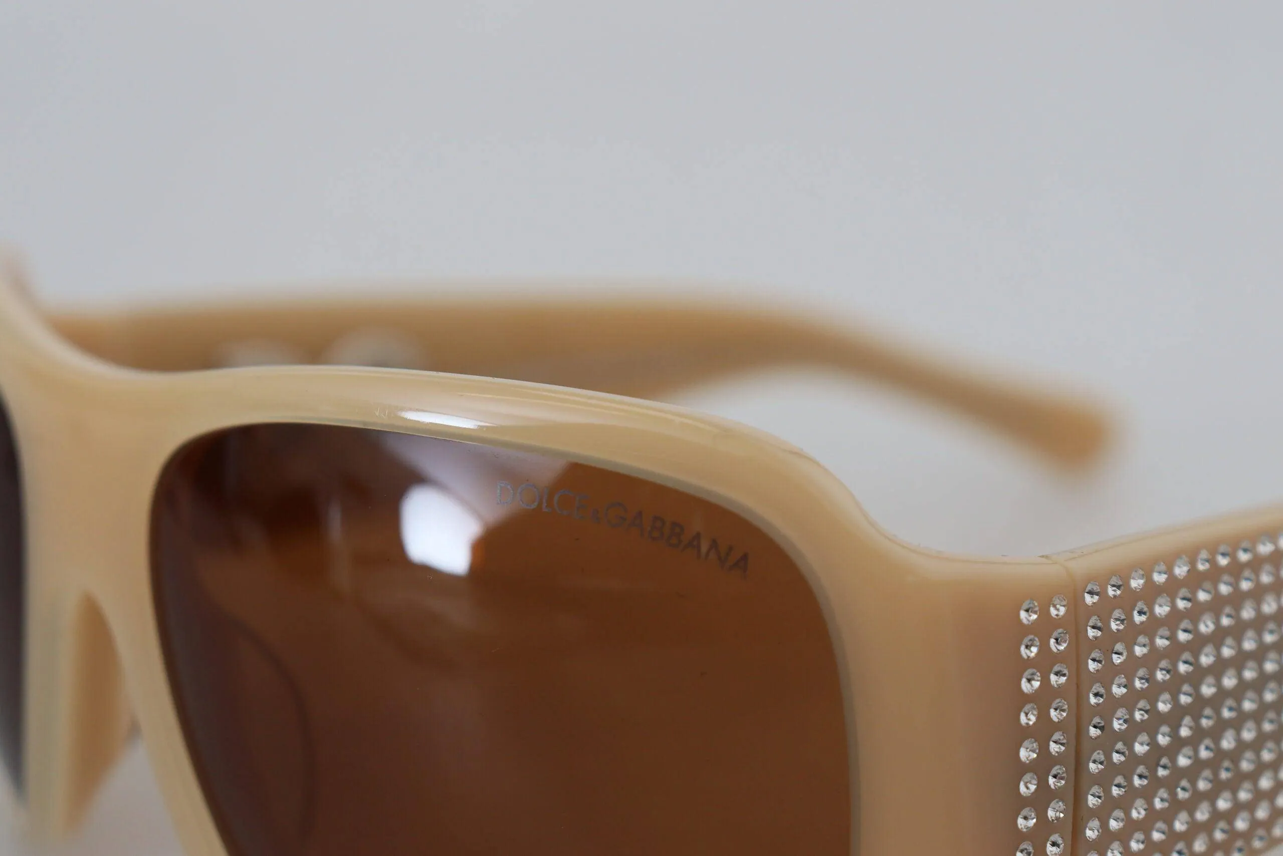 Dolce & Gabbana Cream DG4027B Swarovski Stones Brown Lens Sunglasses