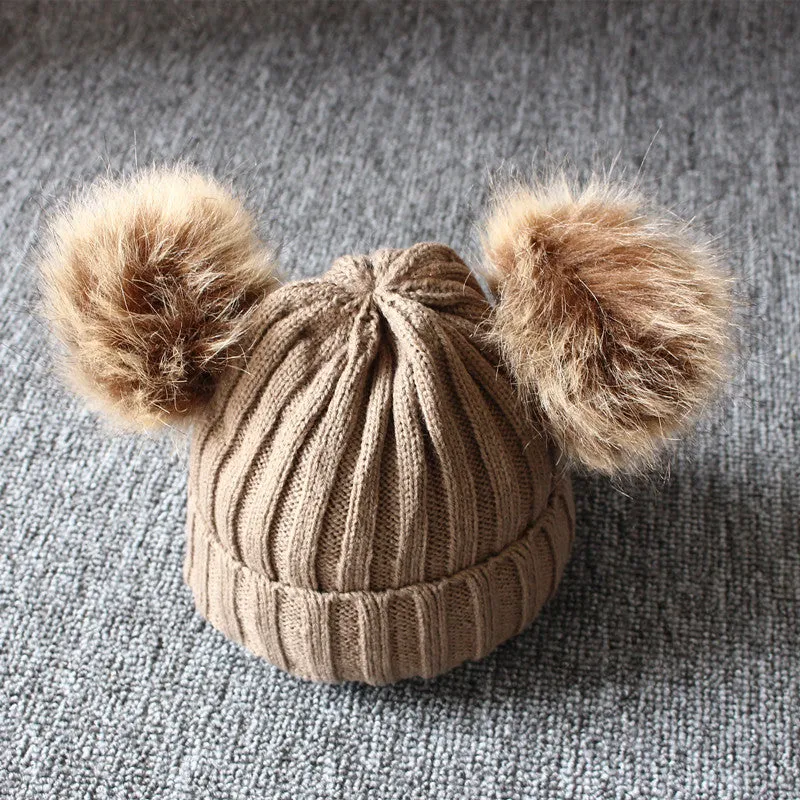 Double Pompom Winter Beanie Hat
