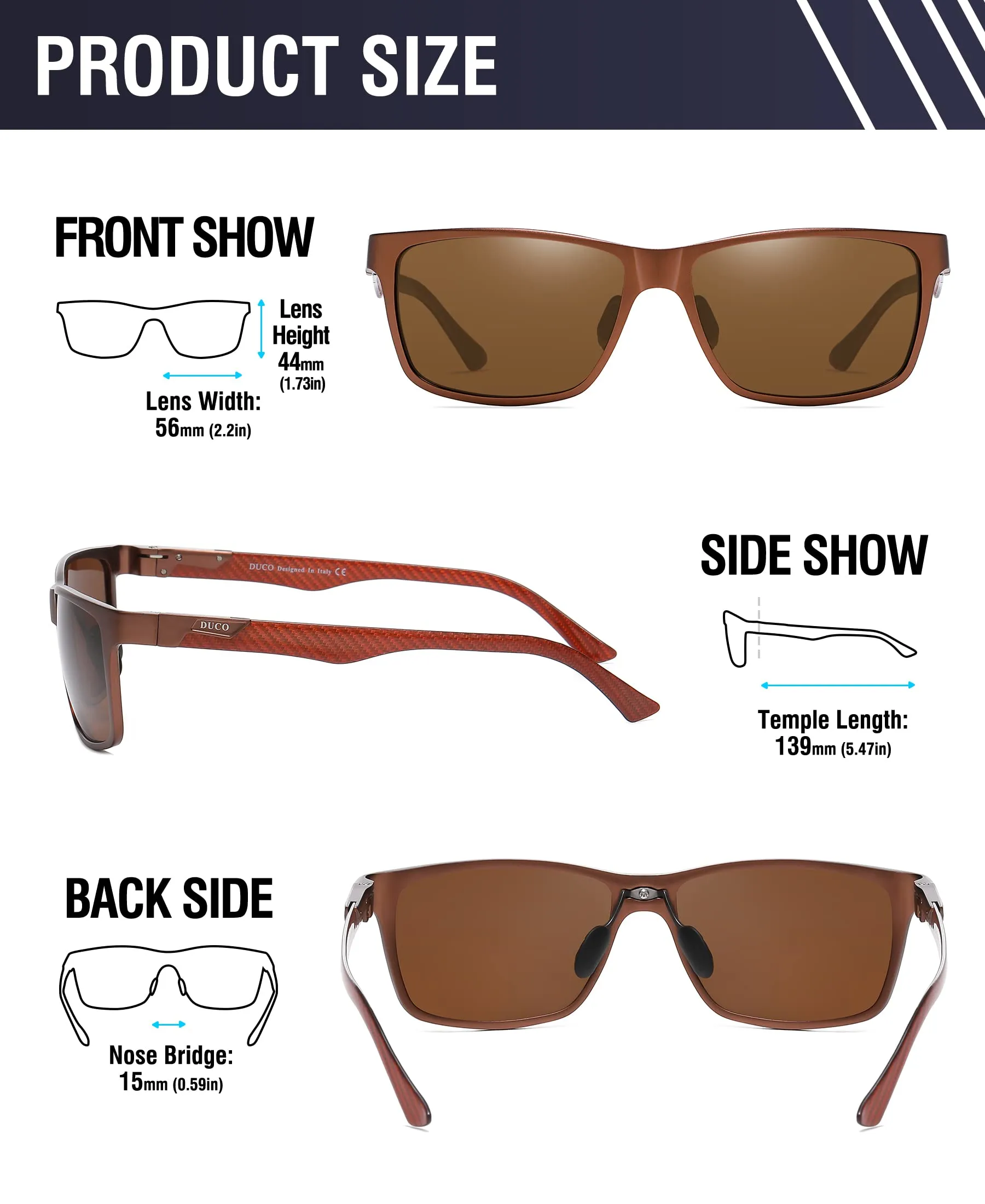 DUCO Men's Carbon Fiber Temple Polarized Sunglasses Shade for Men Sports UV400 DC8206
