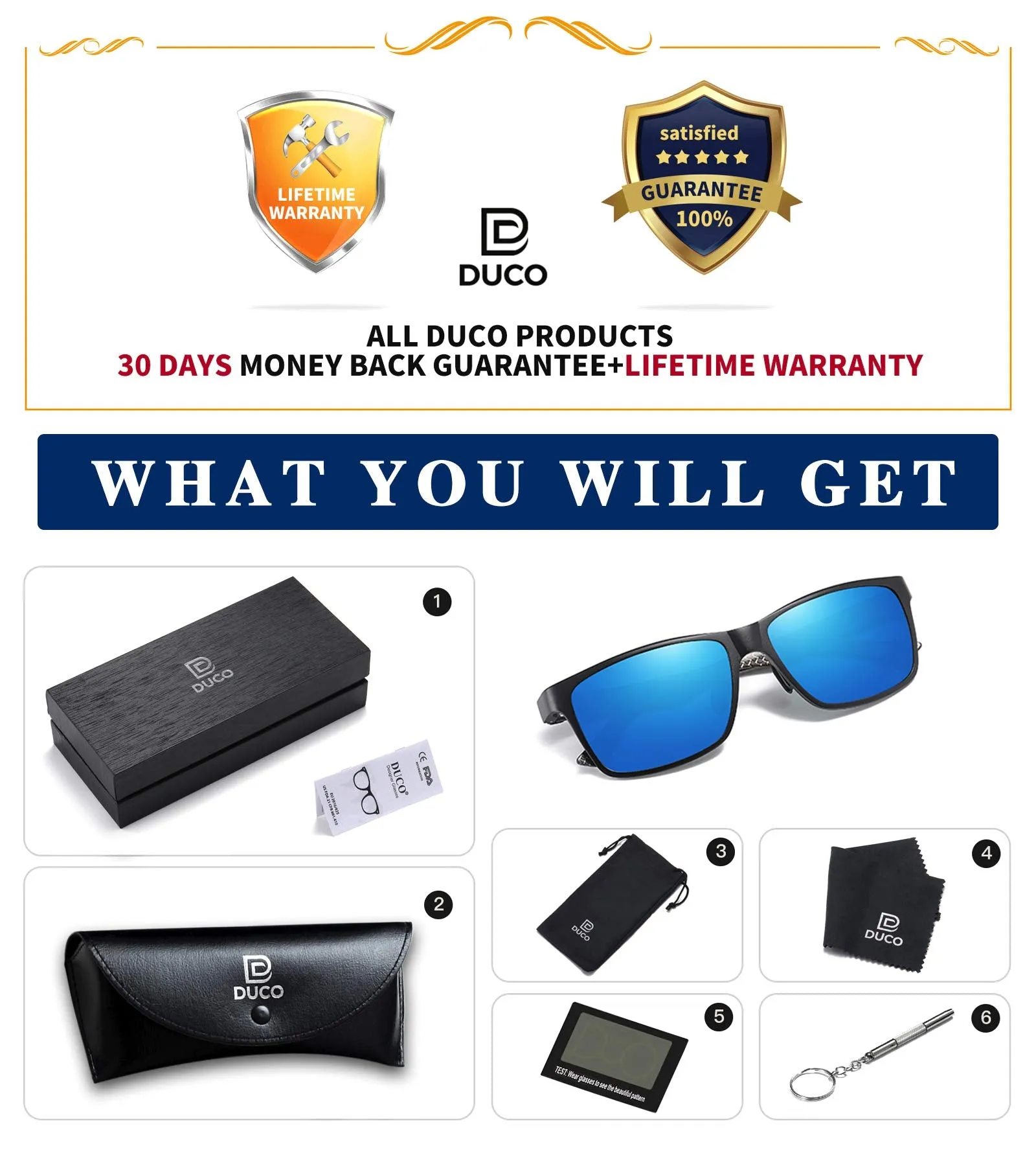 DUCO Men's Carbon Fiber Temple Polarized Sunglasses Shade for Men Sports UV400 DC8206