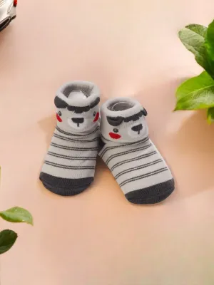 Elegant Striped Baby Socks with Bear Face – Soft and Playful Design