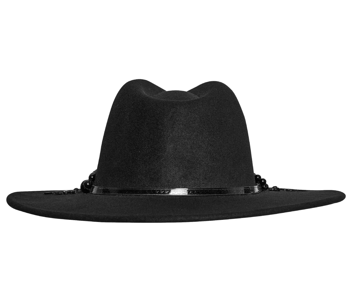 Elegant Suede Wide Brim Hat with Gothic Pearl Accents