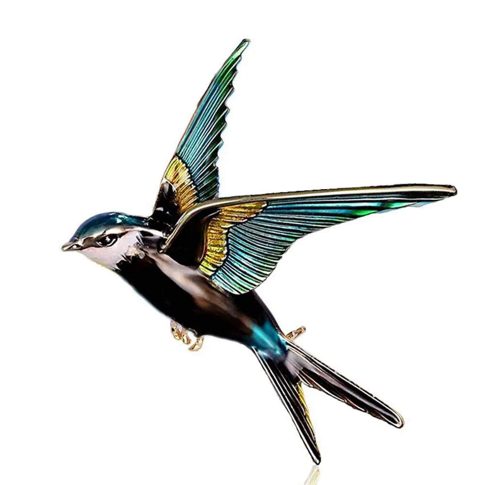 Elegant Swallow Enamel Bird Brooch Pins With Rhinestone