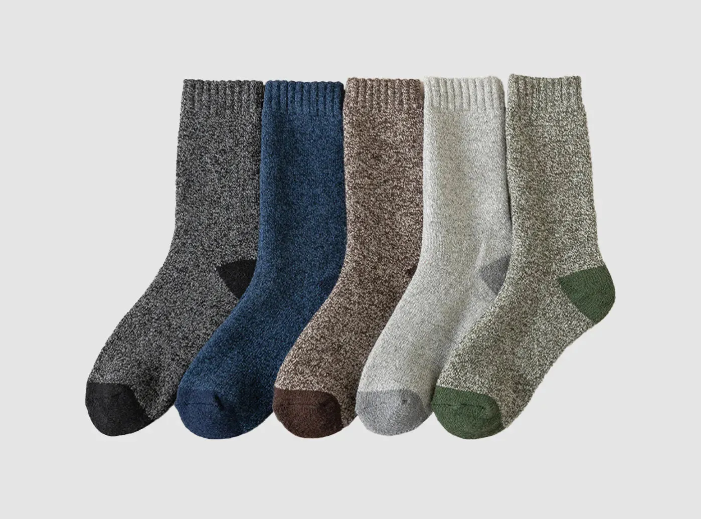 FitVille Men's Winter Wool Socks 5-Pair Bundle