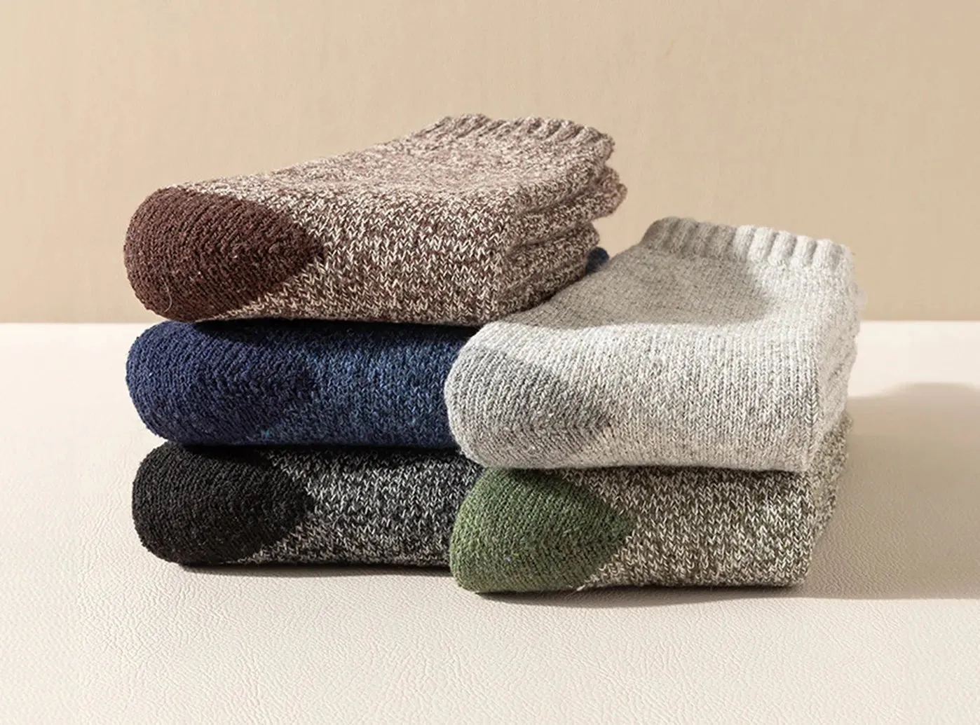 FitVille Men's Winter Wool Socks 5-Pair Bundle