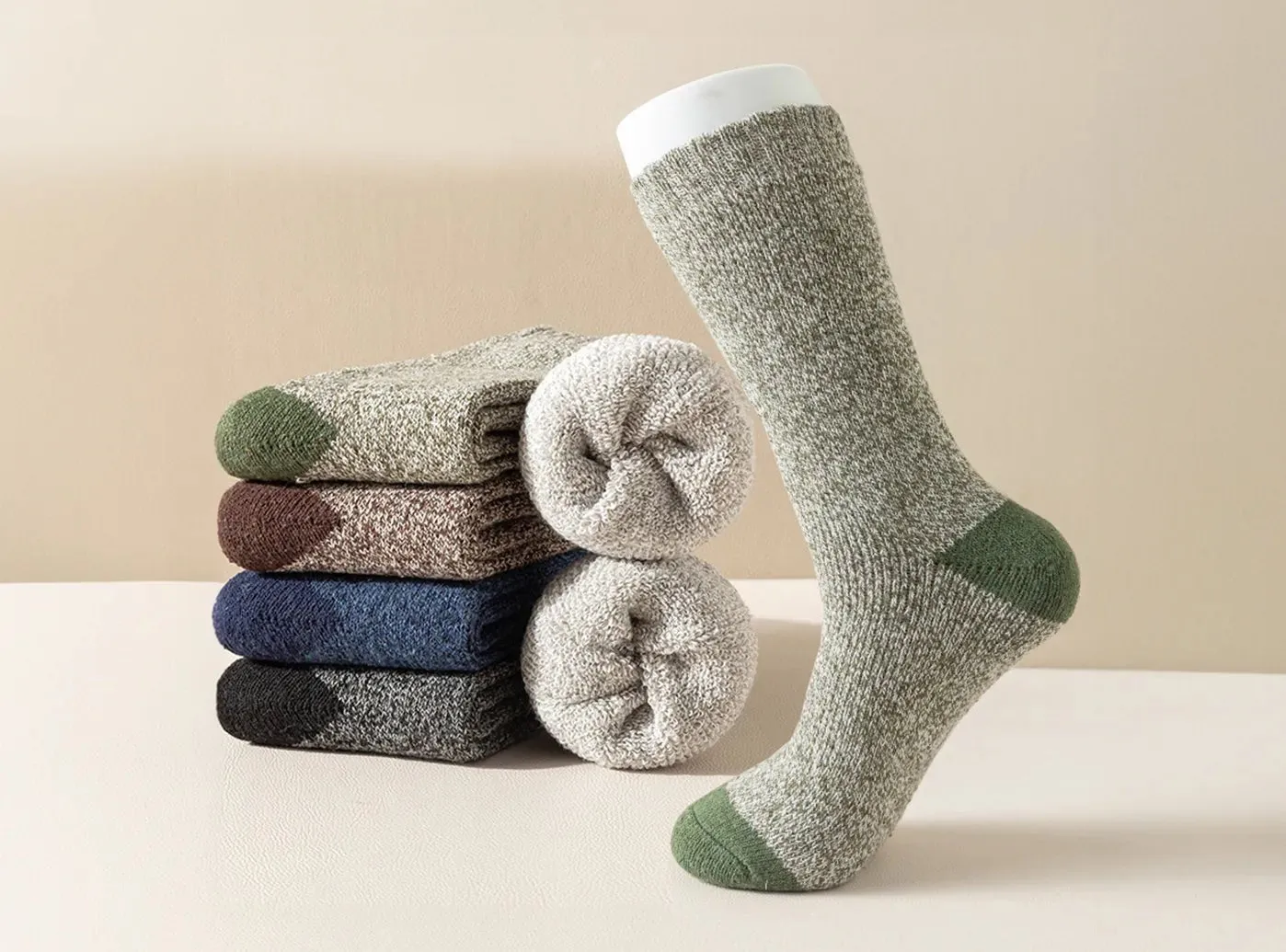 FitVille Men's Winter Wool Socks 5-Pair Bundle
