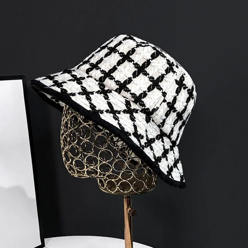 Foldable Plaid Pattern Outdoor Travel Bucket Hats