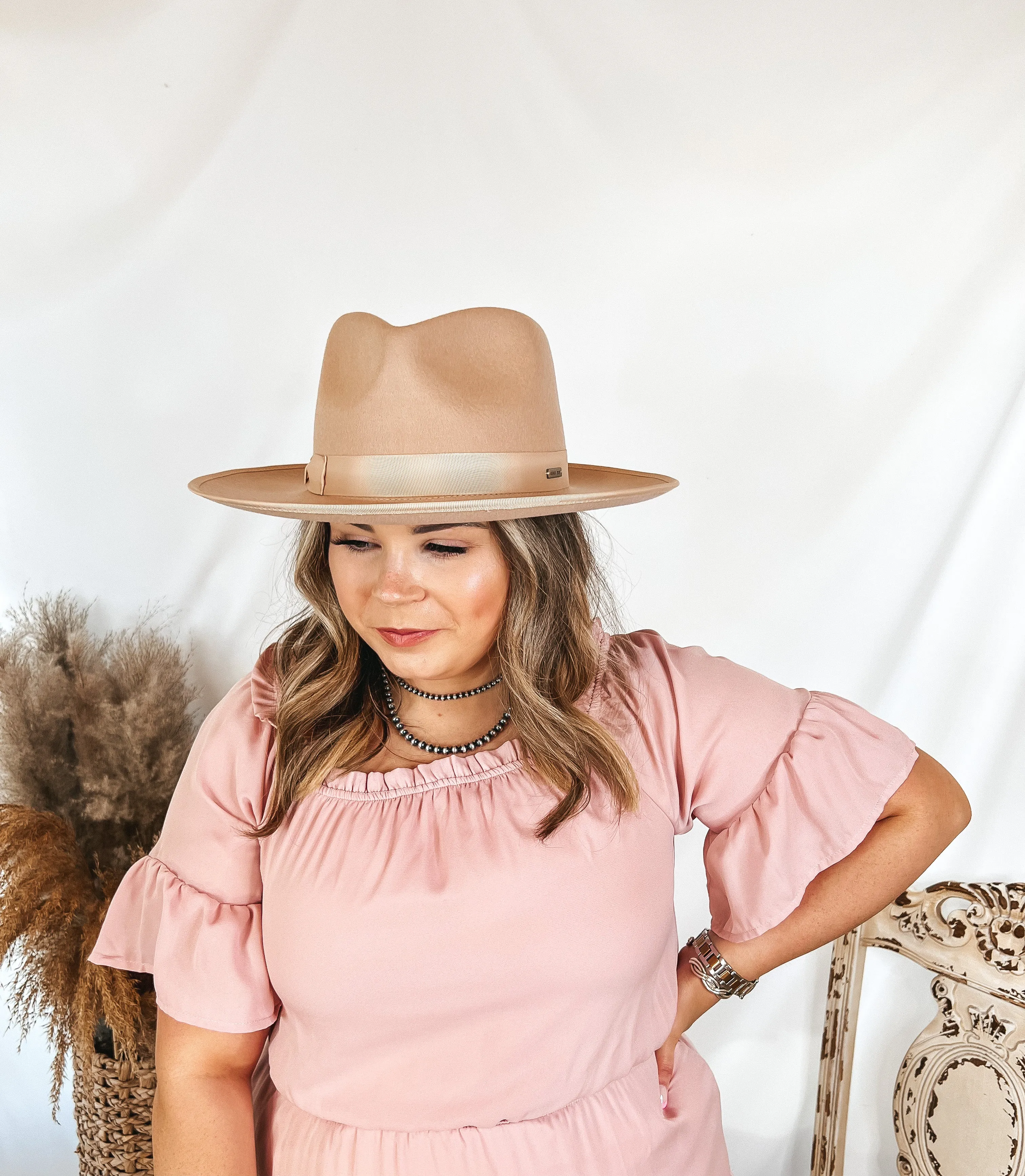 GiGi Pip | Monroe Wool Felt Rancher Hat with Ribbon Band in Nude