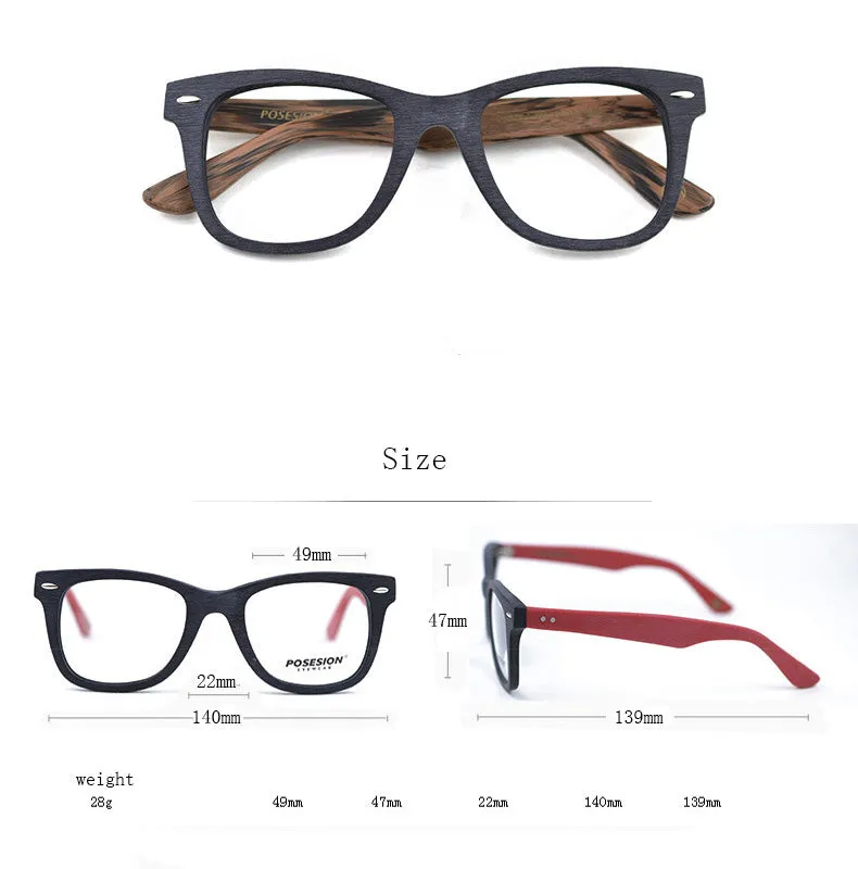 Hdcrafter Men's Full Rim Round Square Handcrafted Wood Frame Eyeglasses Ps6099