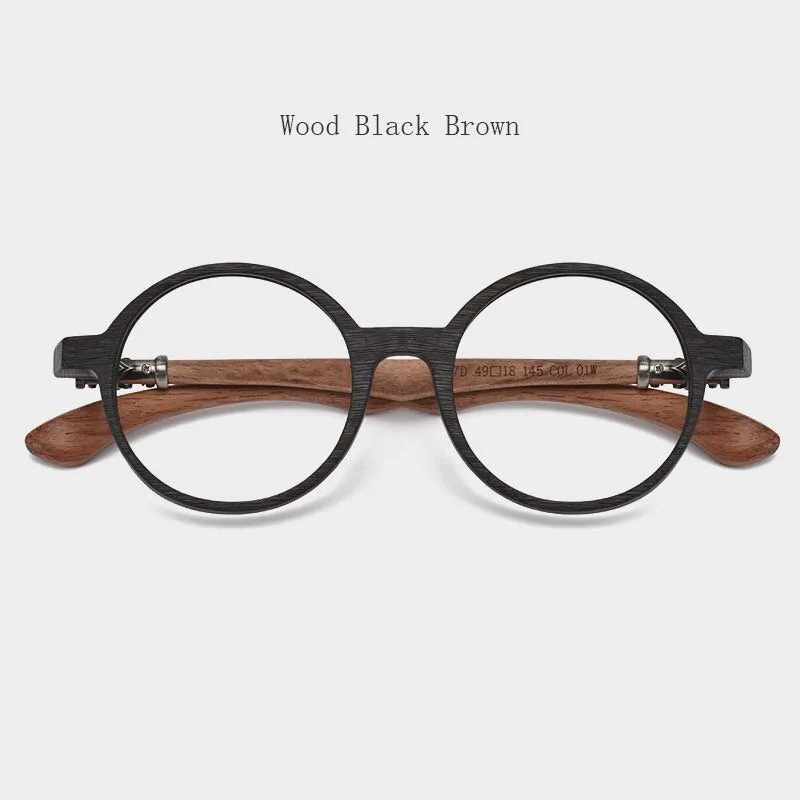 Hdcrafter Unisex Full Rim Round Wood Frame Eyeglasses 5607