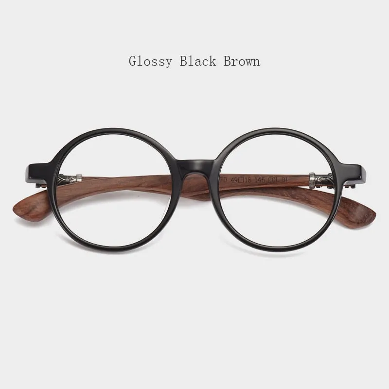 Hdcrafter Unisex Full Rim Round Wood Frame Eyeglasses 5607