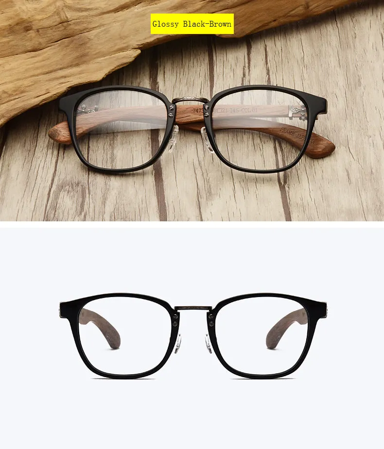 Hdcrafter Unisex Full Rim Round Wood Temple Eyeglasses 7473d